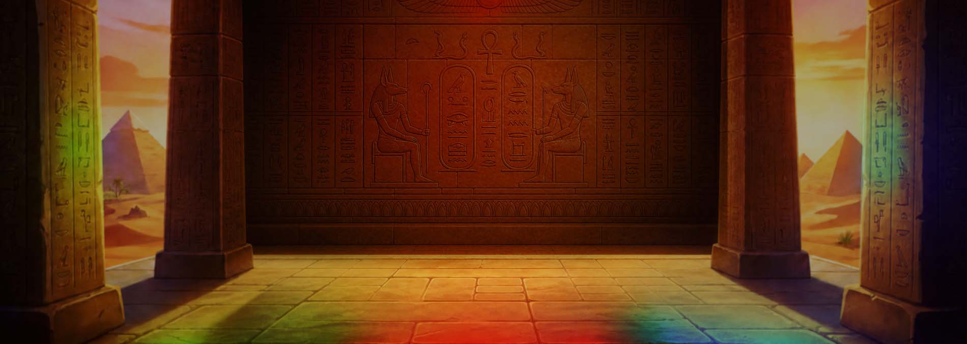 3 Scarabs Of Rebirth official key art showing an ancient Egyptian temple entrance at sunset