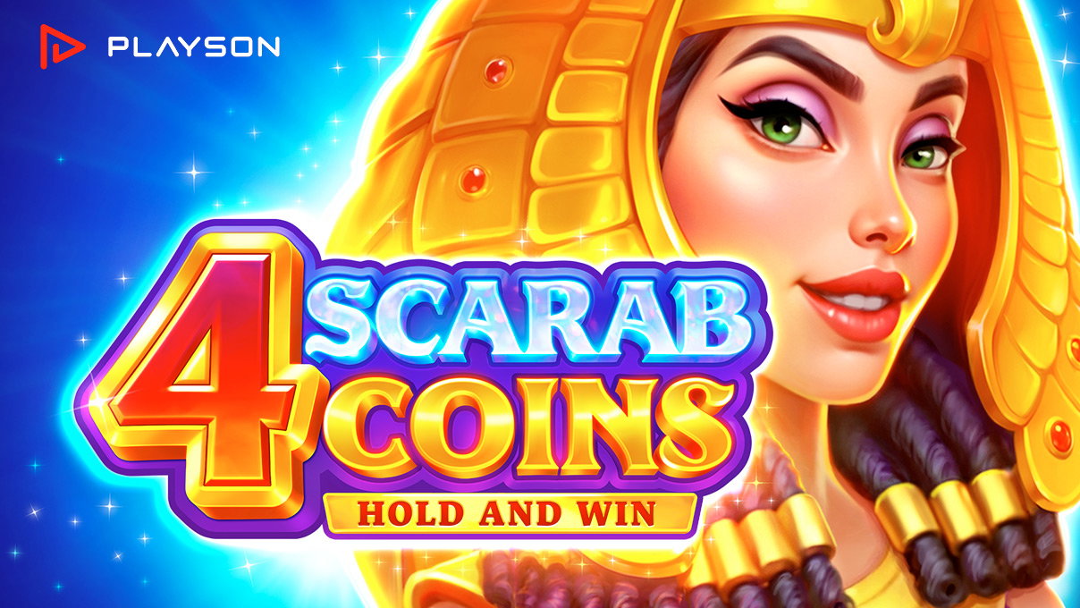 4 Scarab Coins: Hold and Win gameplay screen showing the Hold and Win Bonus Game with collected Scarab Coin symbols