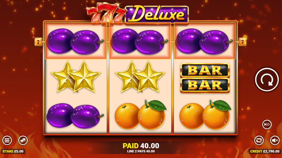 777 Deluxe slot showing the flaming 7 wild symbol substituting on the reels