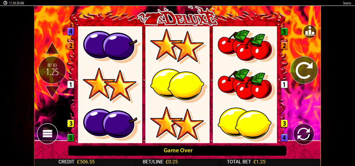 7's Deluxe slot showing a winning combination on the 3-reel classic format