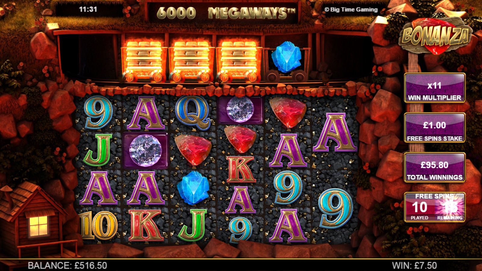 Bonanza slot symbol set showing gem symbols, playing card royals, the dynamite wild and GOLD letter symbols