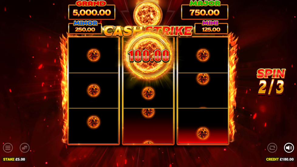 Cash Strike slot Cash Strike bonus feature showing respins collecting new coins on reels 1 and 3