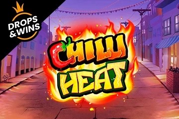 Chilli Heat official key art showing a fiery red chilli pepper logo against a dusky Mexican street scene with string lights