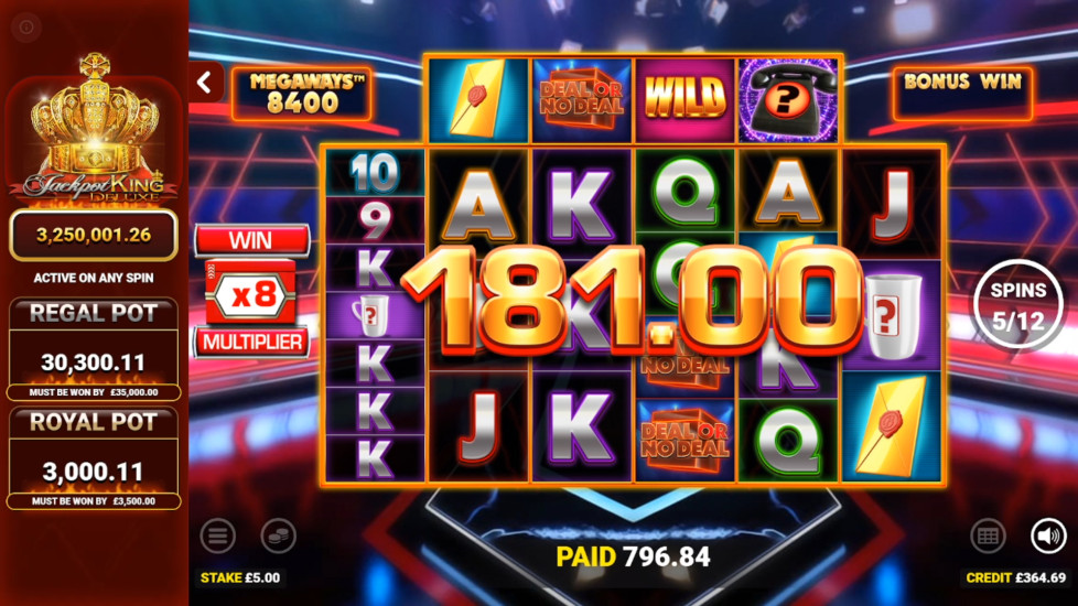 Deal or No Deal Megaways slot Jackpot King feature showing the progressive jackpot pot selection