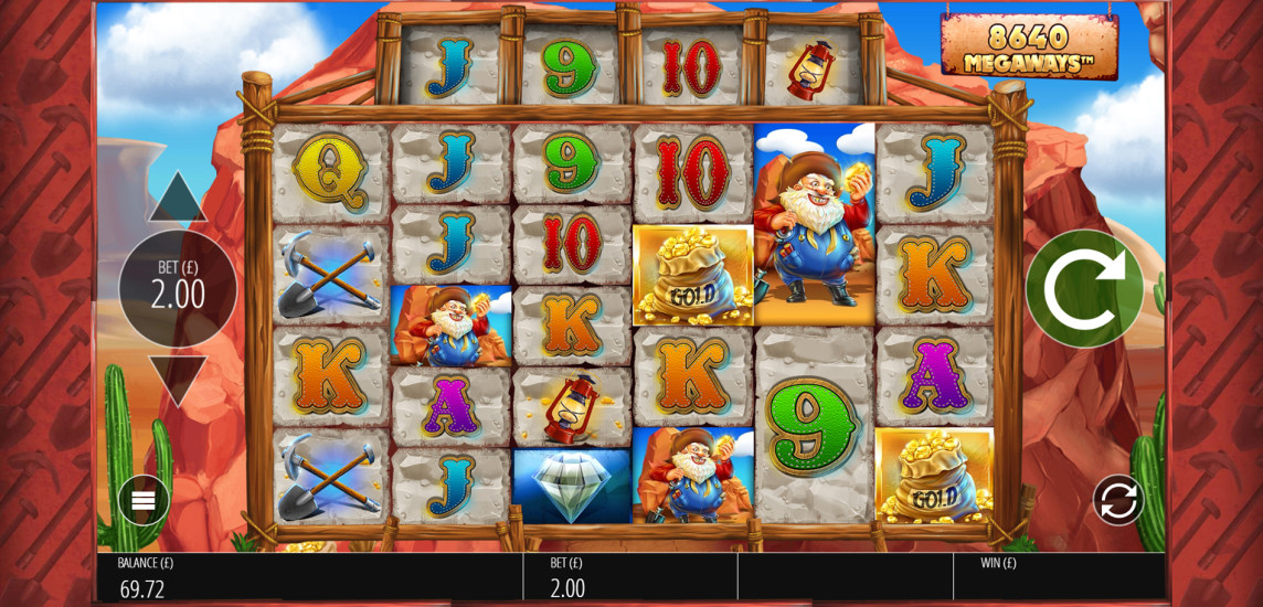 Diamond Mine Megaways slot showing a TNT Mystery Barrel symbol revealing another symbol during a cascade