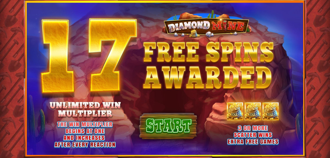 Diamond Mine Megaways slot showing a cascading win with an increasing multiplier applied during Strike Gold