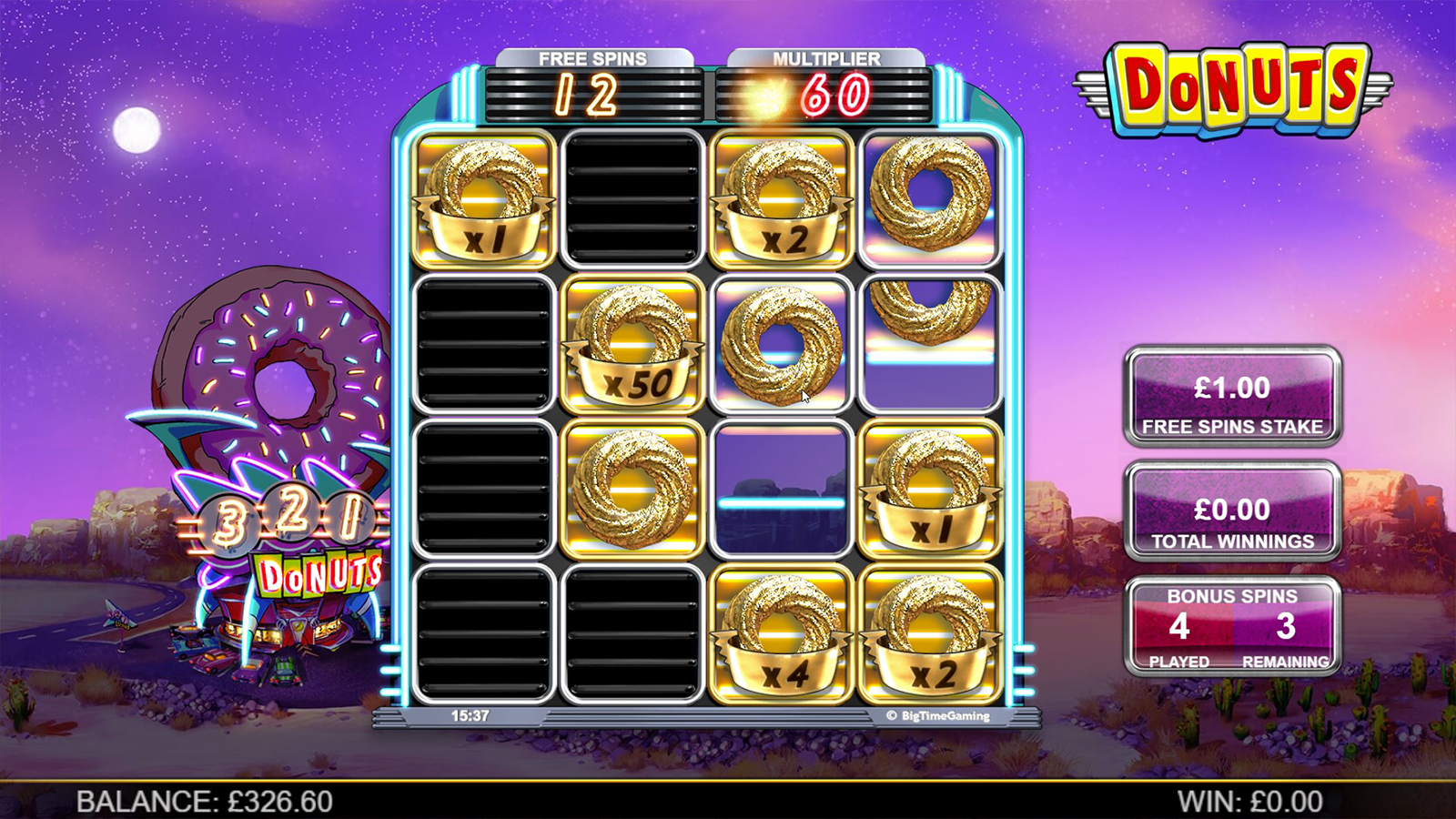 Donuts slot showing ExtraWays box symbols adding additional ways to win to the grid
