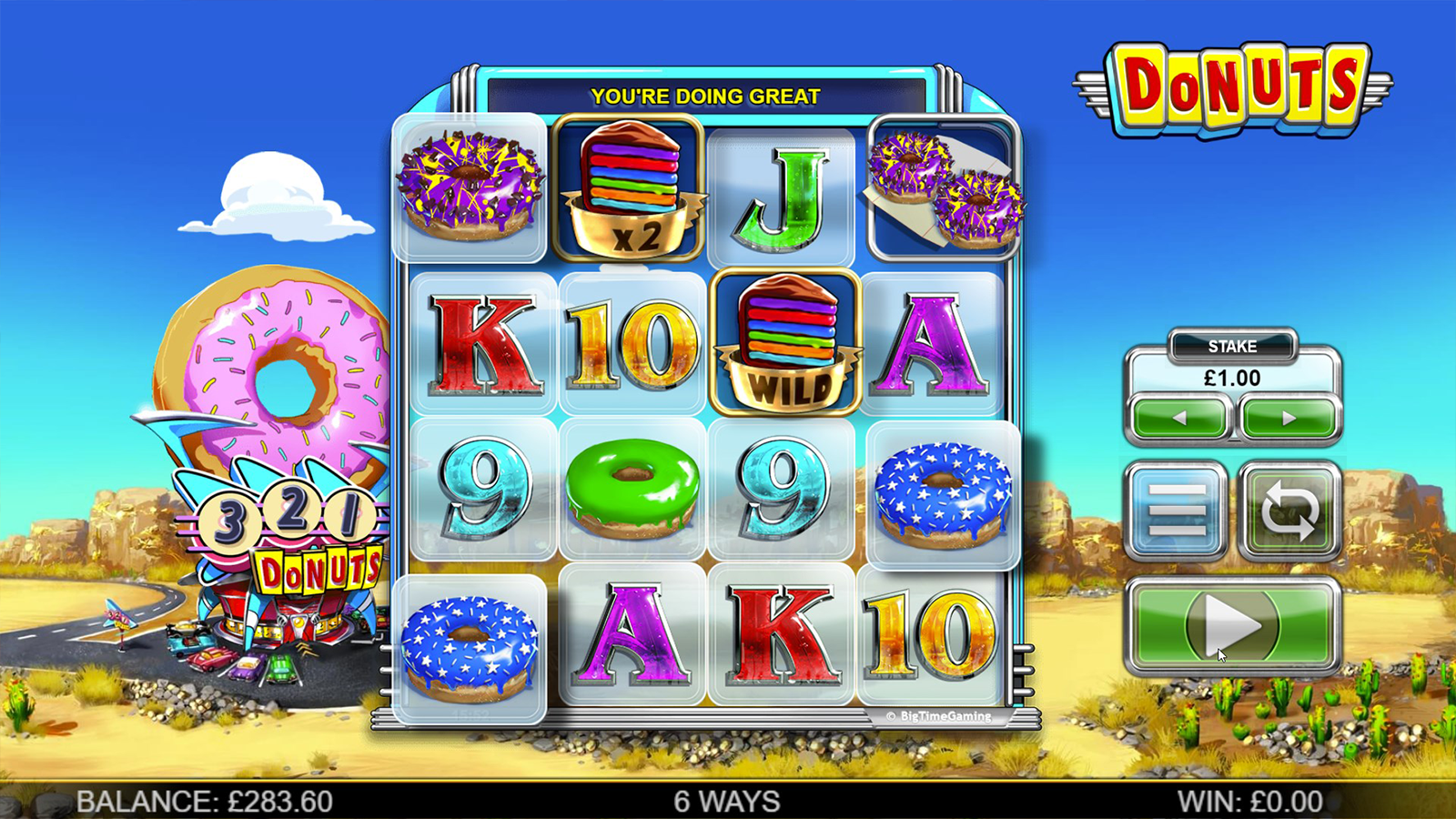 Donuts slot showing a big win combining ExtraWays boxes and Wild Multipliers