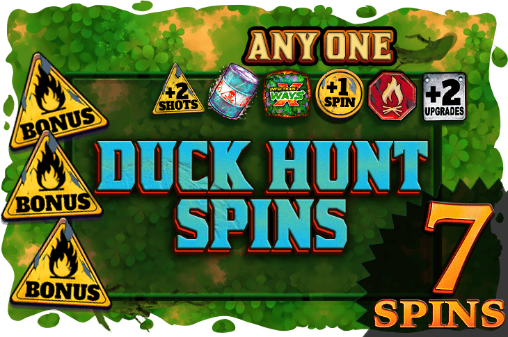Duck Hunt Spins bonus round intro screen showing 7 awarded spins