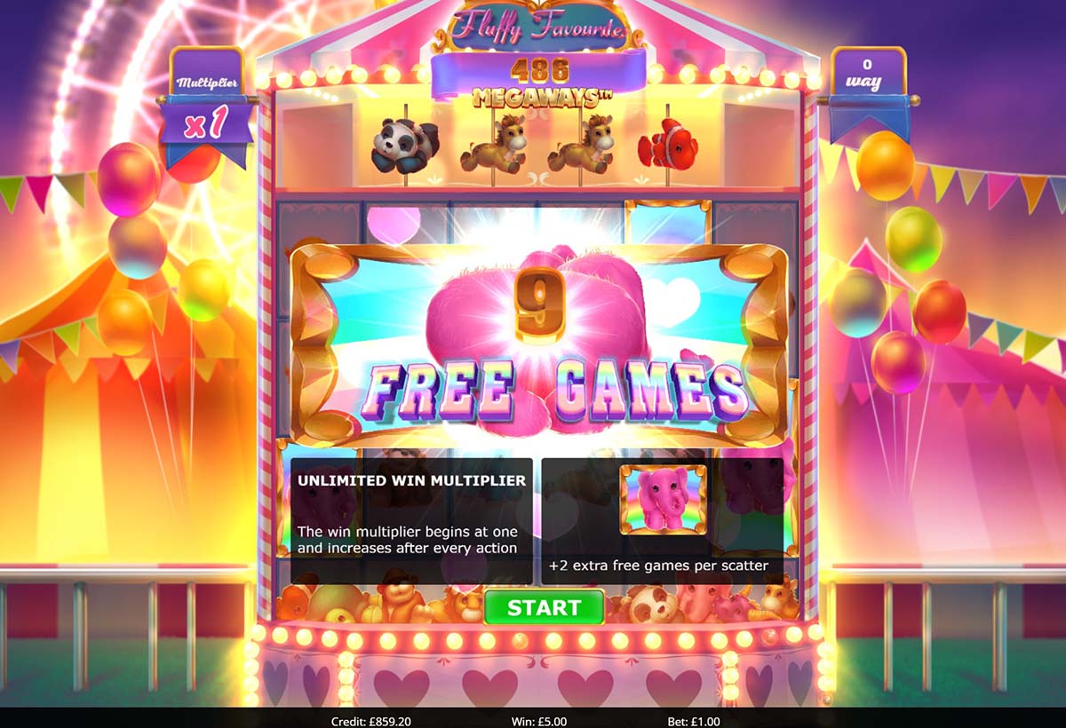 Fluffy Favourites Megaways free games bonus round intro screen