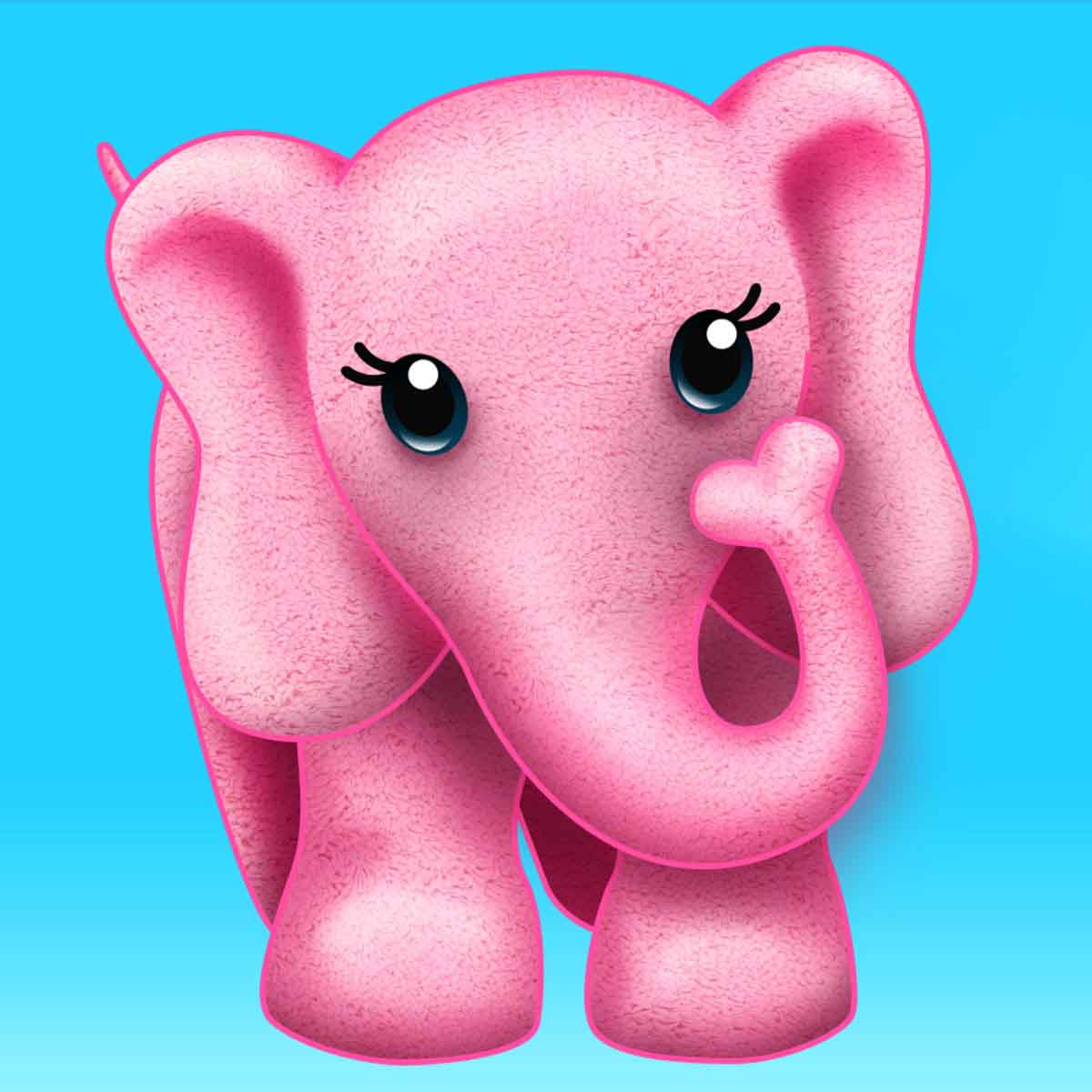 Close-up character art of Nellie the pink elephant, the Wild symbol in Fluffy Too