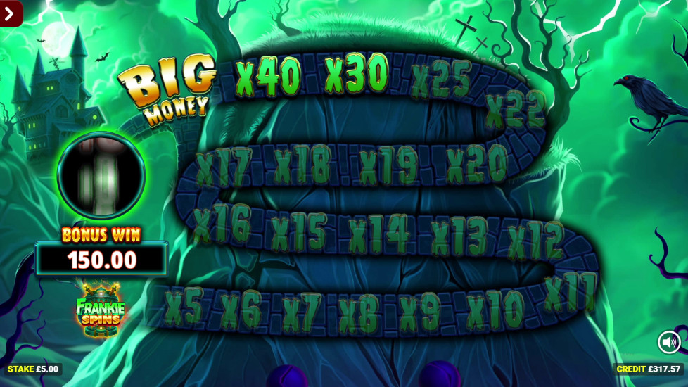 Frankenstein's Fortune slot bonus jar selection screen showing red, blue and green jar options