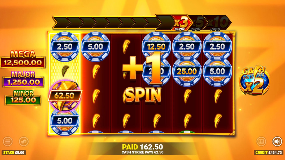 Gold Strike slot showing a big win combining Cash Strike collects and a high multiplier