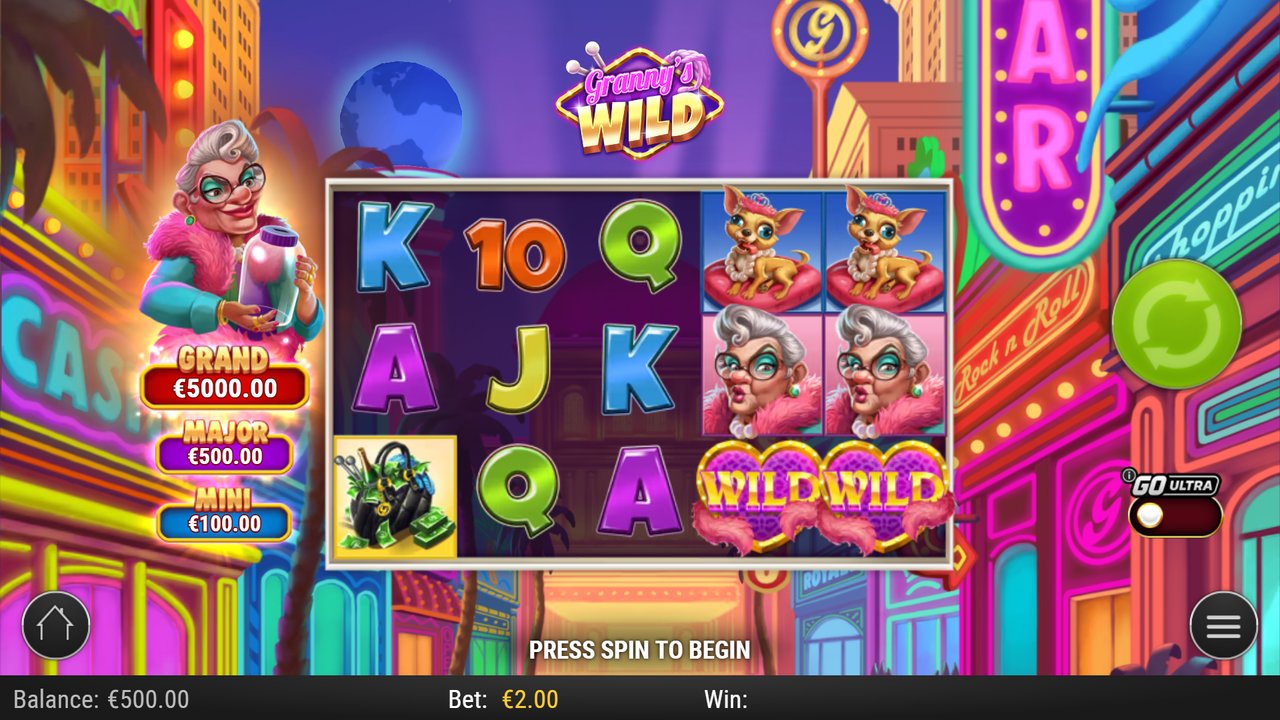 Granny's Wild mobile layout showing the reels, jackpot ladder and GO ULTRA toggle