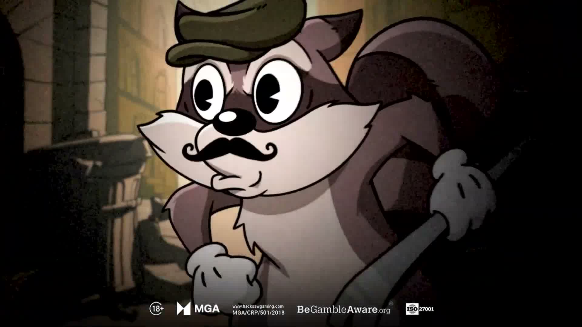 Smokey the raccoon bandit character close-up from Le Bandit, wearing a beret and moustache