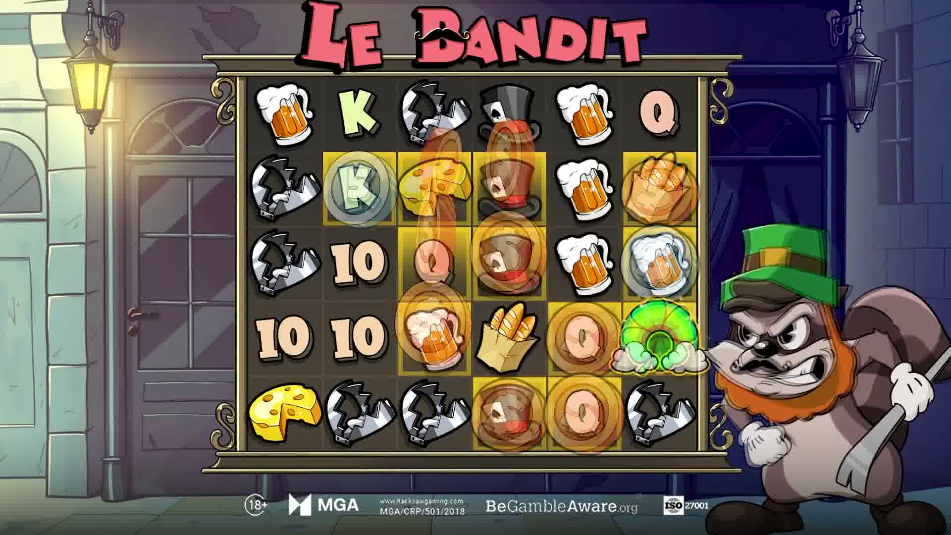 Le Bandit Luck of Le Bandit bonus round gameplay with Golden Squares and a Rainbow symbol on the grid