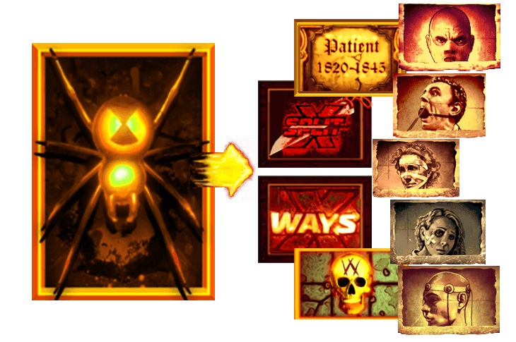 Mental slot Mental Transform feature showing symbol conversion triggered by the spider symbol