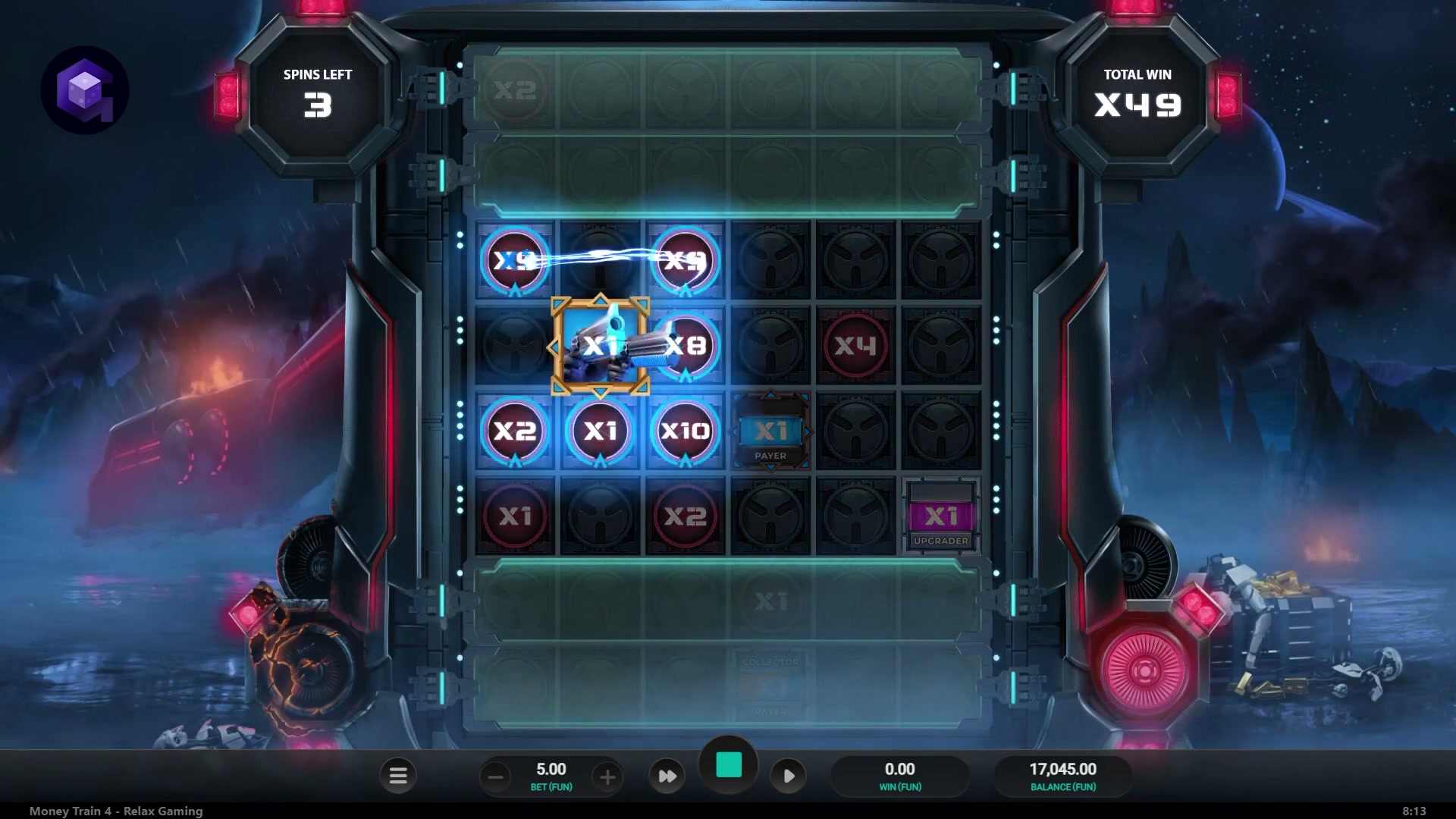 Money Train 4 Money Cart Bonus round nearing completion with several linked modifier symbols