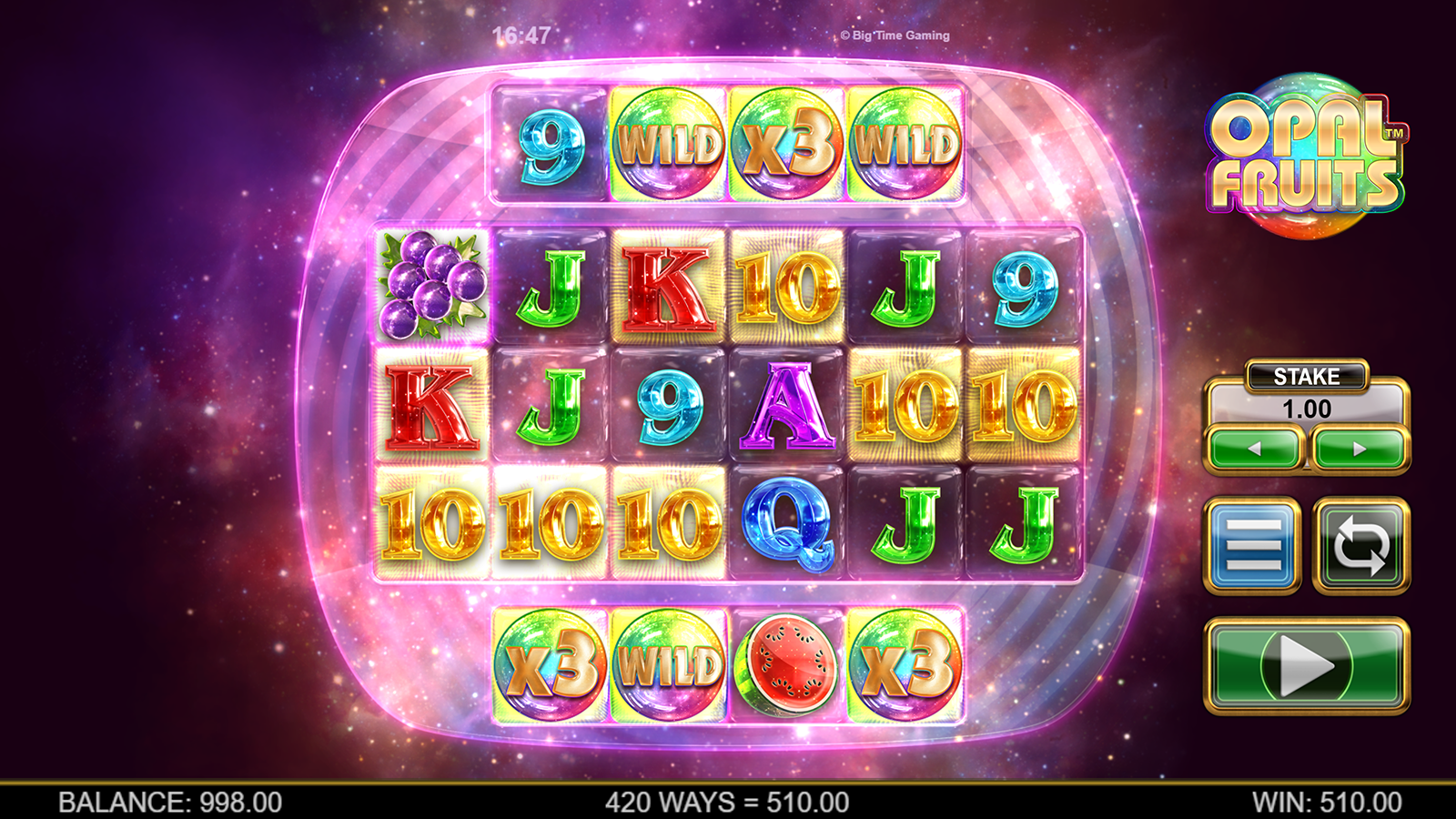 Opal Fruits slot showing a winning combination during the Triple Reaction sequence
