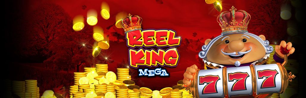 Reel King Mega key art showing the King character with a slot reel showing three sevens