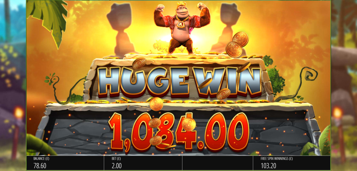 Return of Kong Megaways slot showing Kong triggering the monkey mystery modifier on the reels
