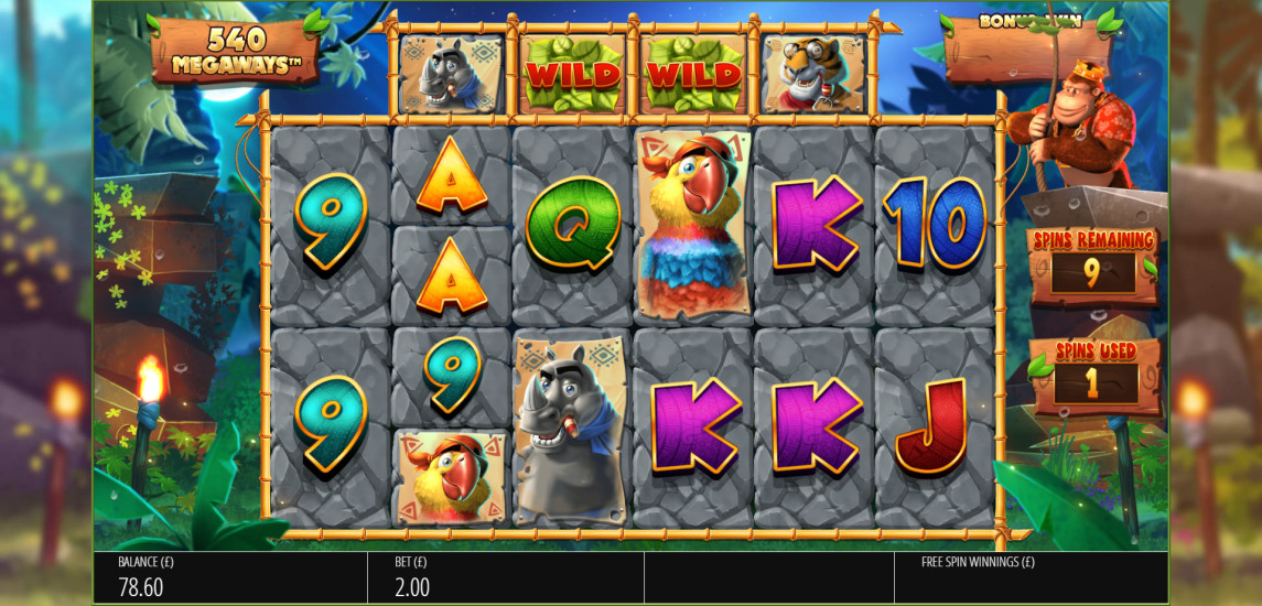 Return of Kong Megaways slot showing Golden Monkey symbols collected to upgrade guaranteed Megaways