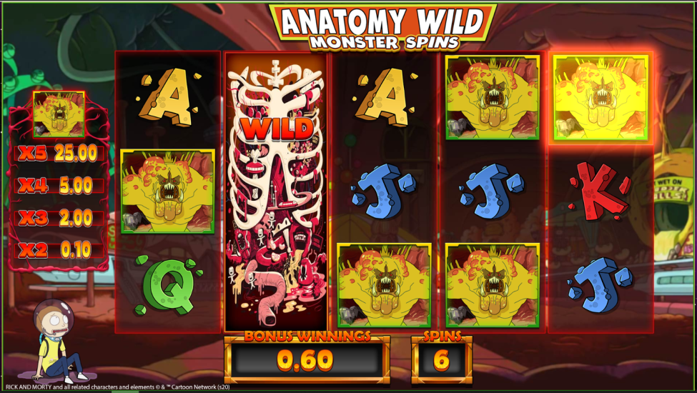 Rick and Morty Wubba Lubba Dub Dub slot showing the Portal Gun modifier activating on the reels
