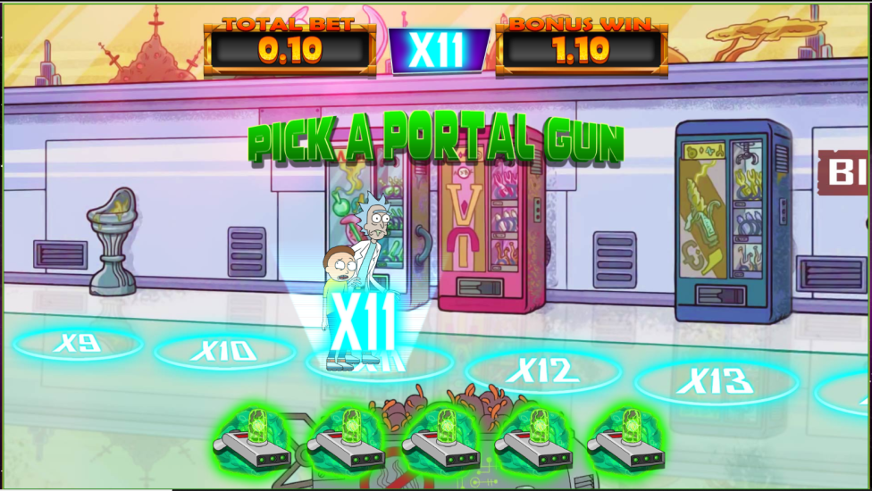 Rick and Morty Wubba Lubba Dub Dub slot Free Spins bonus wheel selection screen