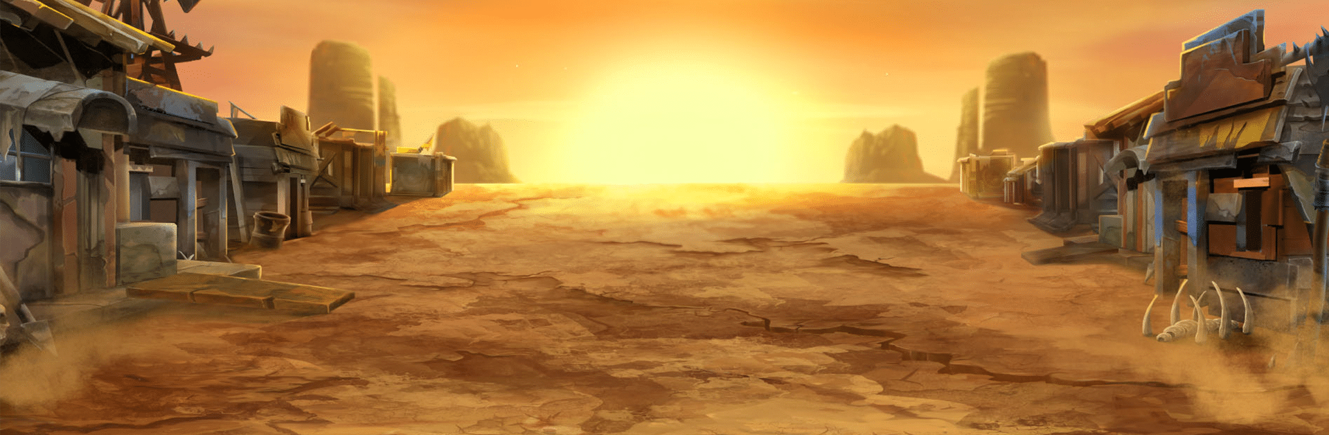 Slingo Money Train background art showing a dusty Wild West ghost town at sunset