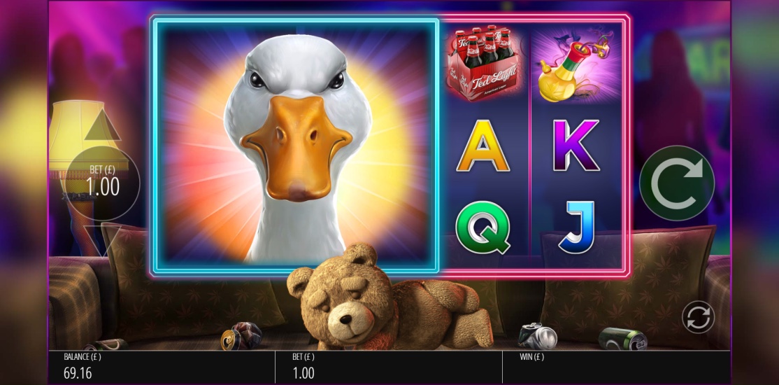 Ted slot bonus wheel selector screen showing the different bonus round options available