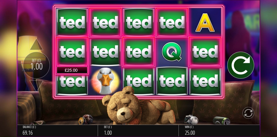 Ted slot Bar Crawl Bonus board game feature showing bottle symbols and multiplier spaces