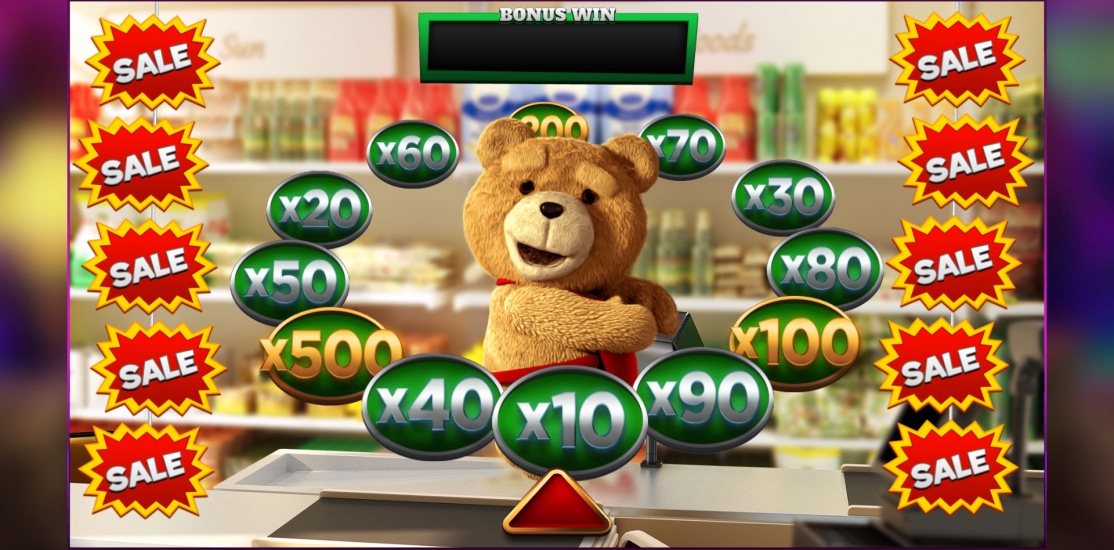 Ted slot Big Money Bonus feature showing the pick-a-sign spin and win mechanic