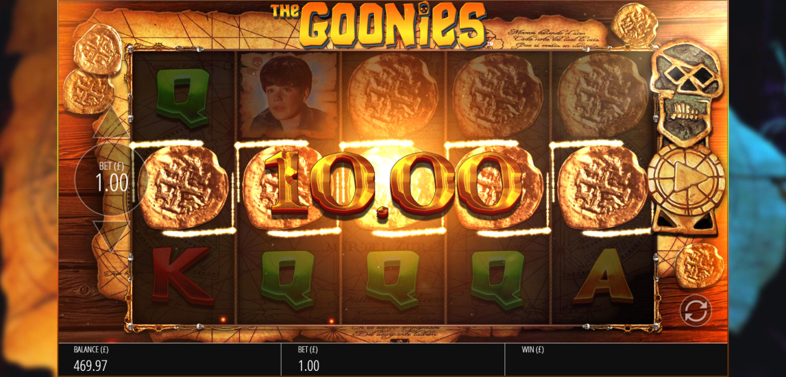 The Goonies slot One-Eyed Willy's Treasure bonus round showing the big money feature
