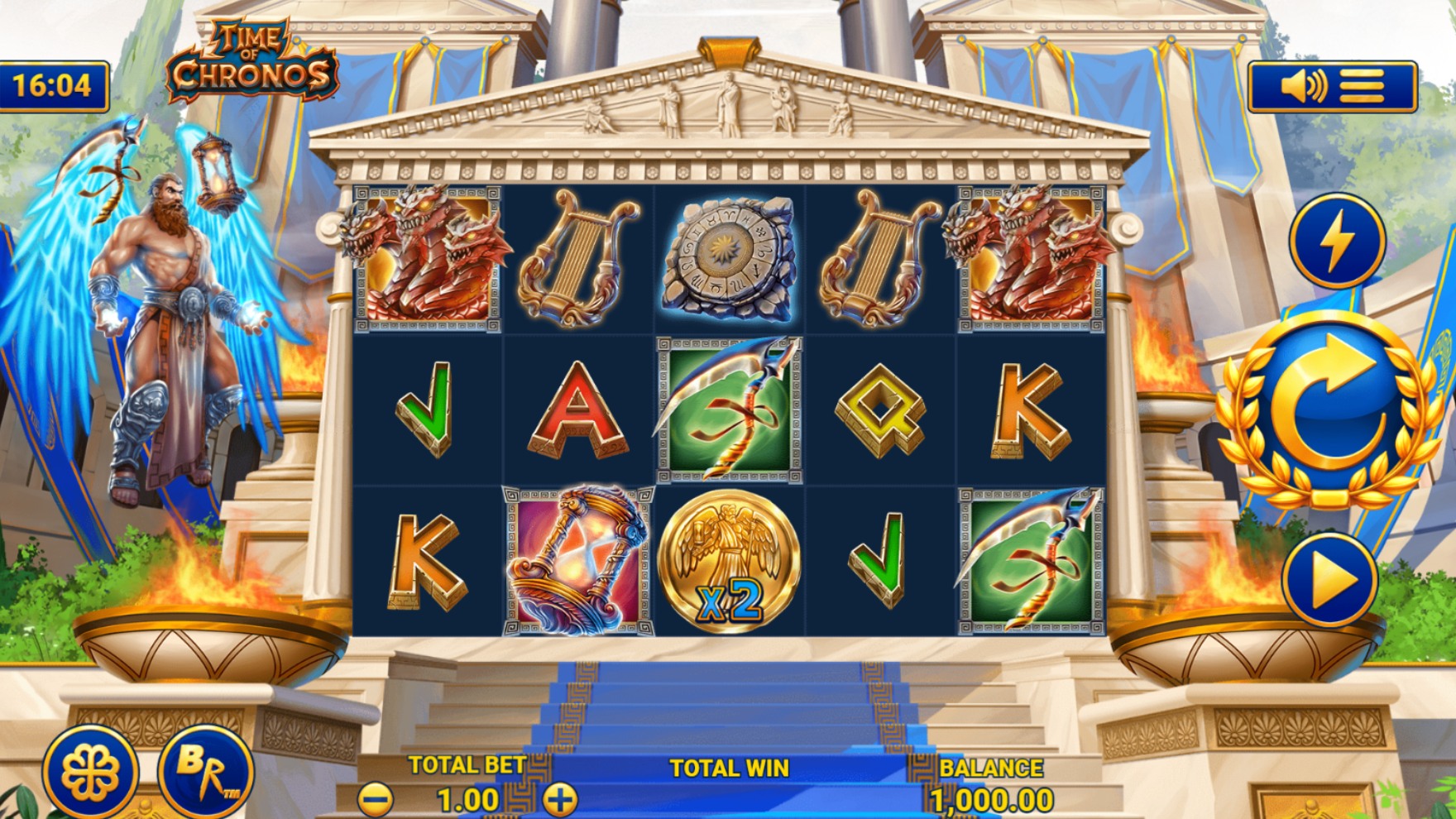 Time of Chronos base game screen showing the SuperSlice wheel divided into mythology-themed segments