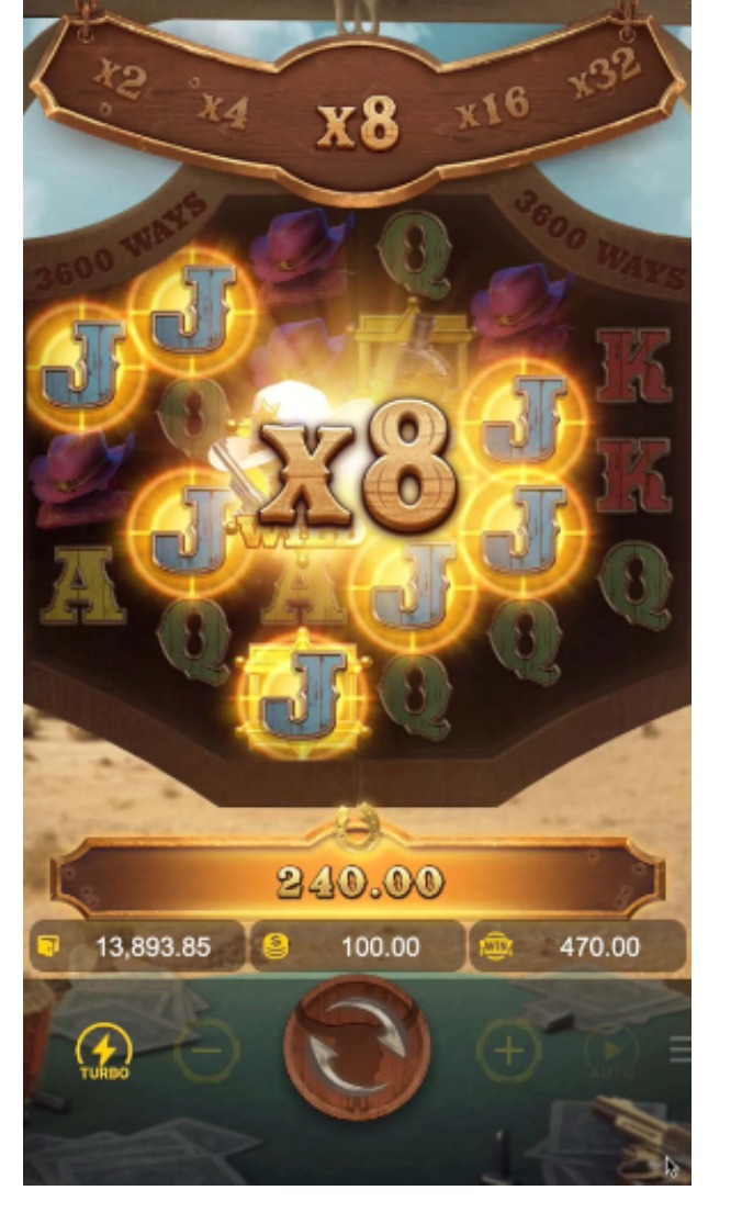 Wild Bounty Showdown screenshot showing an x8 win multiplier during a base game cascade with a 240.00 win